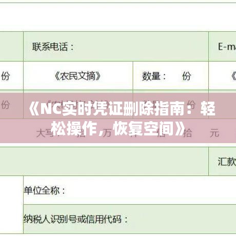 《NC实时凭证删除指南：轻松操作，恢复空间》