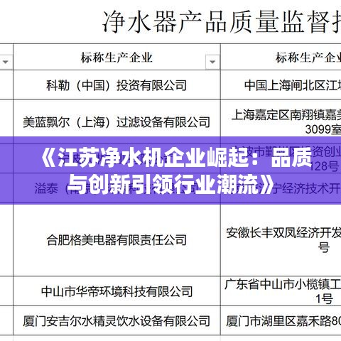 《江苏净水机企业崛起：品质与创新引领行业潮流》