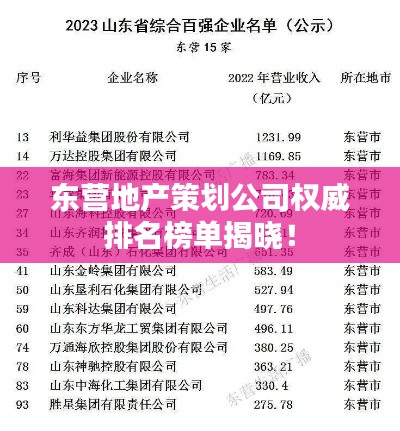 东营地产策划公司权威排名榜单揭晓！