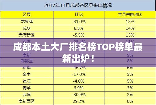 成都本土大厂排名榜TOP榜单最新出炉！