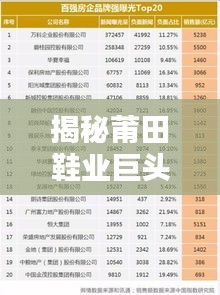 揭秘莆田鞋业巨头收入榜单，十大品牌排名及收入曝光！