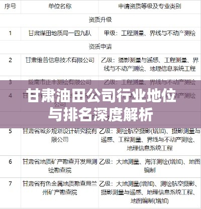甘肃油田公司行业地位与排名深度解析