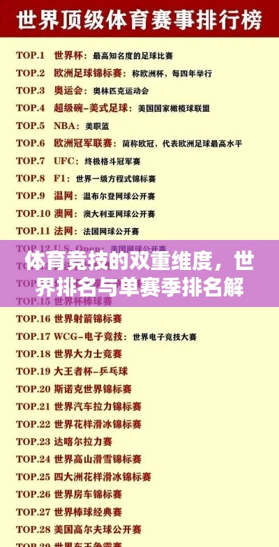 体育竞技的双重维度，世界排名与单赛季排名解析
