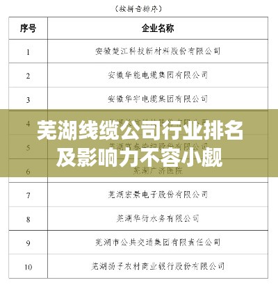 芜湖线缆公司行业排名及影响力不容小觑