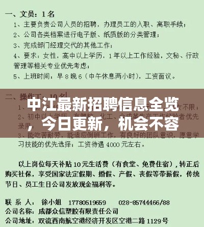 中江最新招聘信息全览，今日更新，机会不容错过！