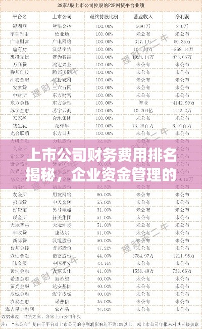 上市公司财务费用排名揭秘，企业资金管理的背后故事